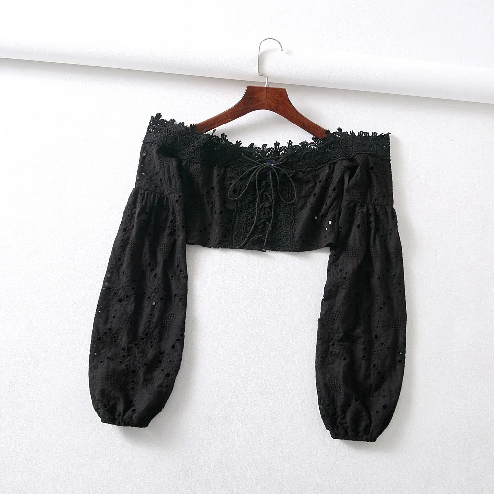 С открытыми плечами белая кружевная блузка рубашка женская обувь на шнуровке с