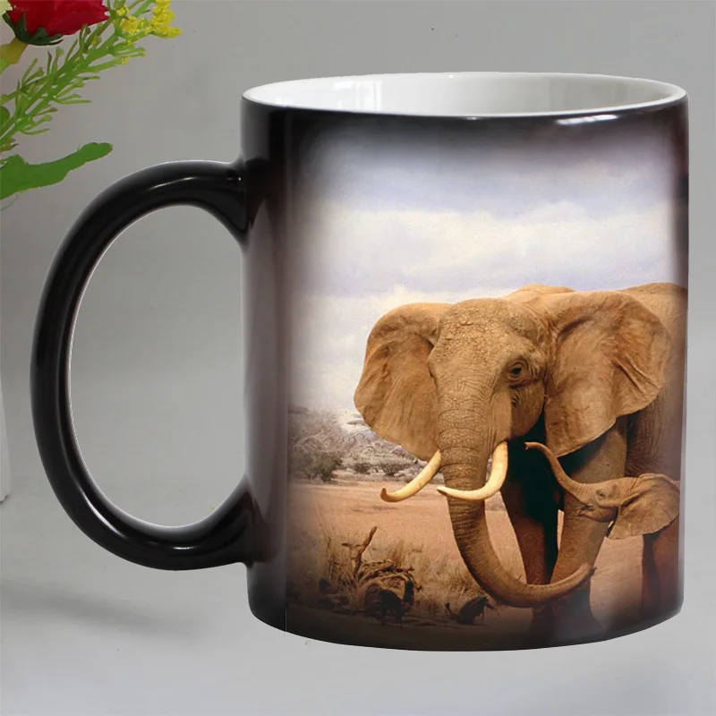 Бесплатная доставка керамическая кружка со слоном и животными меняющая цвет