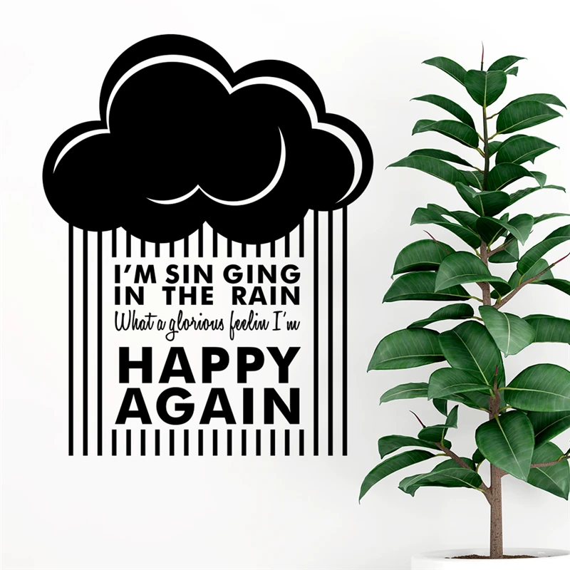 Инспирирующие надписи обратно к счастью настенные наклейки для дома, декора для гостиной, виниловые облака дождя, наклейки, мурали, искусство, черные обои.