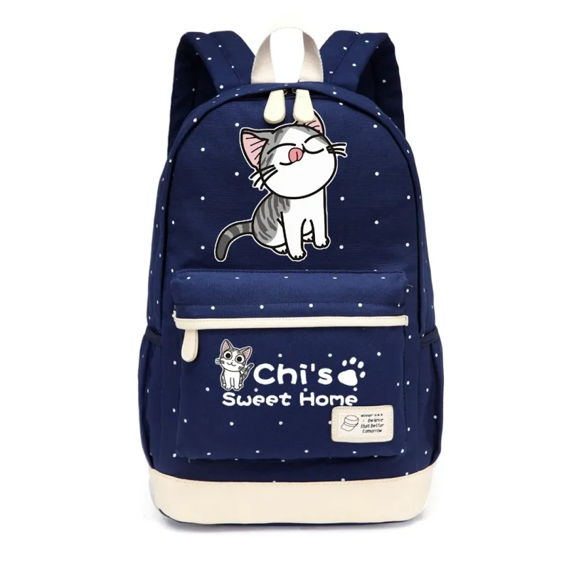 NEW Navy Blue 2 WISHOT chi's sweet home/Милая парусиновая сумка с изображением кота и сыра; рюкзаки с оборками; рюкзак для девочек; школьная сумка; дорожная сумка - Цвет: NEW Navy Blue 2