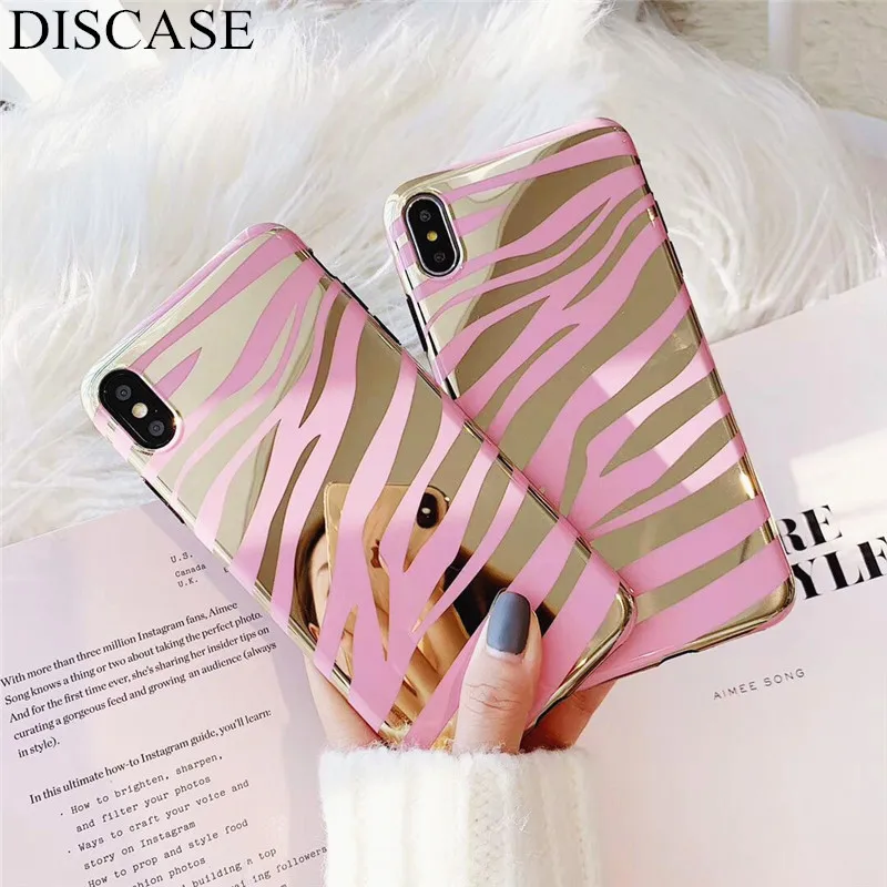 DSICASE Fashion laser mirror zebra pattern Phone Case For iphone XS Max X XR 6 6S 7 8 Plus Cover IMD glossy soft | Мобильные