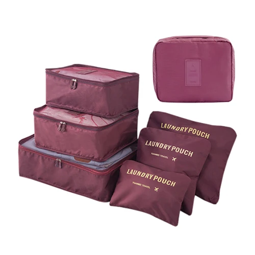 Wine Red 7 Pcs Set Водонепроницаемый для обуви и одежды для макияжа комплект с сумкой органайзер для шкафа, гардероба Косметика Нижнее бельё для девочек аккура Чемодан аксессуары поставок - Цвет: Wine Red 7 Pcs Set