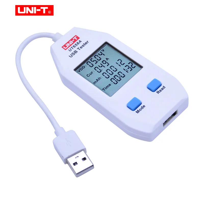 UNI-T-probador USB UT658A/C, doble voltaje y monitores de corriente, Volt Ampere, medidor de capacidad de cargador de producto Digital con almacenamiento de datos