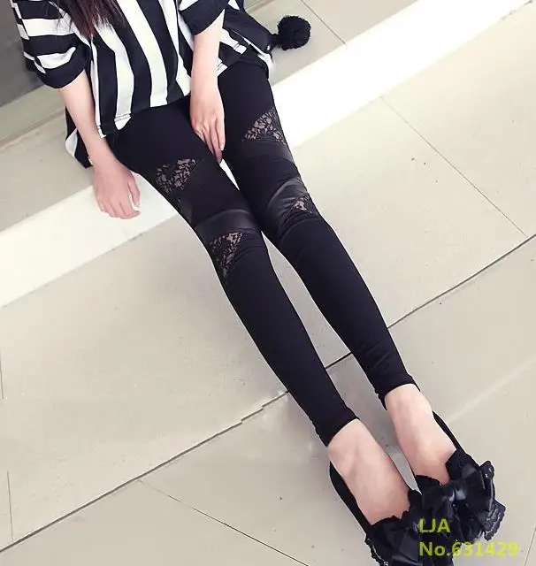 Triangle lace CHSDCSI пикантные Легинсы треугольная кружева Искусственная кожа Леггинсы Узкие Стретч Брюки для Весна-осень и падения - Цвет: Triangle lace