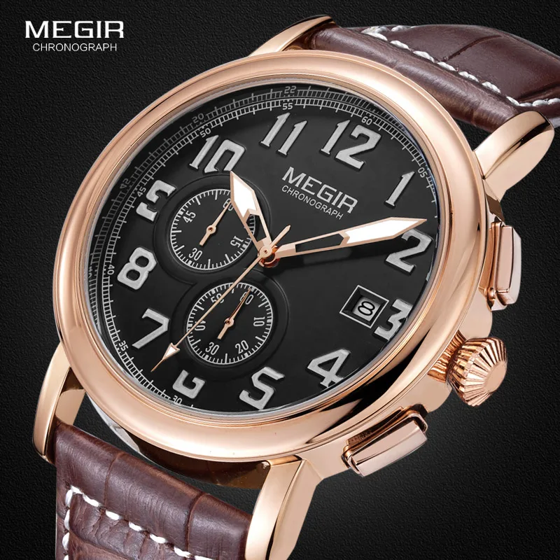 Megir мужские хронограф световой Кварцевые наручные часы модные водостойкие