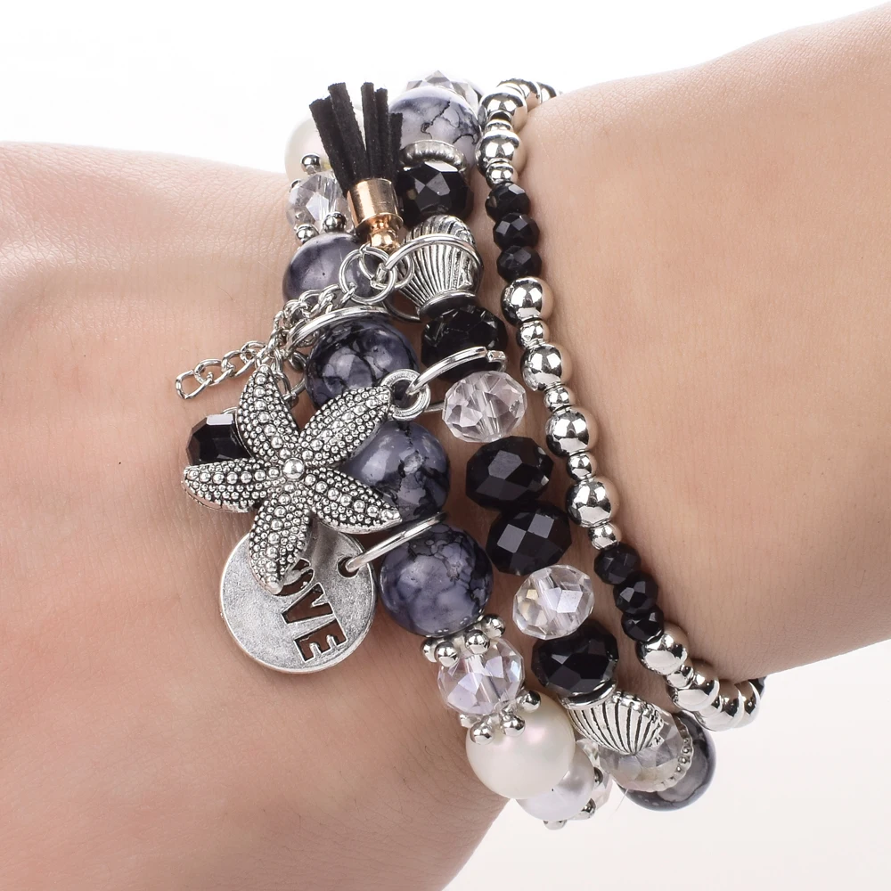 3 шт./компл. богемные Многослойные браслеты с кисточками и кристаллами в виде