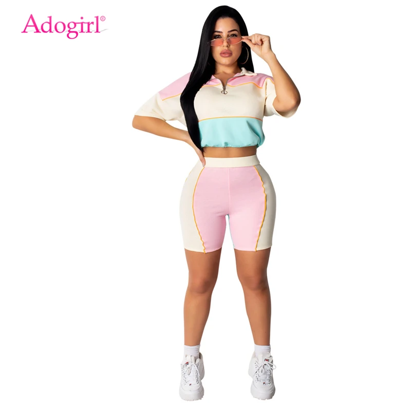 Женский спортивный костюм контрастных цветов Adogirl повседневный комплект из двух