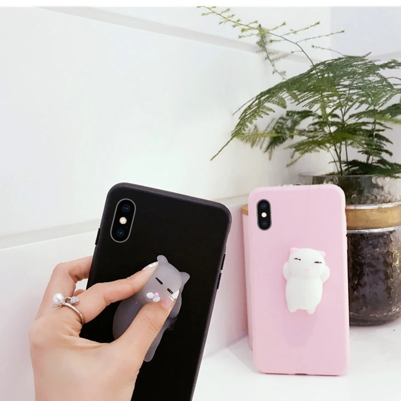 Чехол Overfly 3D Cat для iPhone XR XS X Max Милые силиконовые чехлы с мультяшным котом 6 7 6S 7S