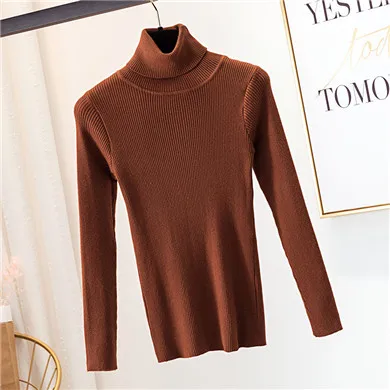 caramel color GCAROL, Осень-зима, женский свитер с высоким воротом, джемпер, стрейчевый, тонкий, вязаный пуловер, верх, вязаные топы - Цвет: caramel color