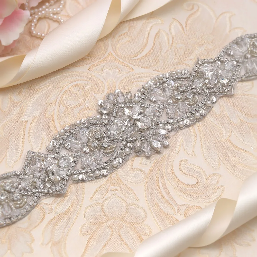 yanstar Rhinestones Wedding Belt Hand Beaded Bridal Dresses Silver Crystal Sash For Dress De MariageXY827 | Свадьбы и торжества
