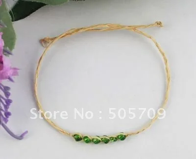 Браслеты из рафии 80 шт с зелеными бусинами #21642 | Украшения и аксессуары