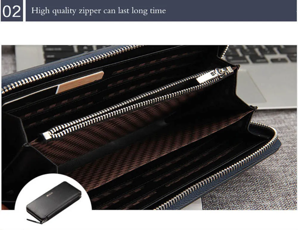 Новый Бумажник Мужская С Длинным Молнии Портмоне PU Кожаный Бизнес Мужской Carteira