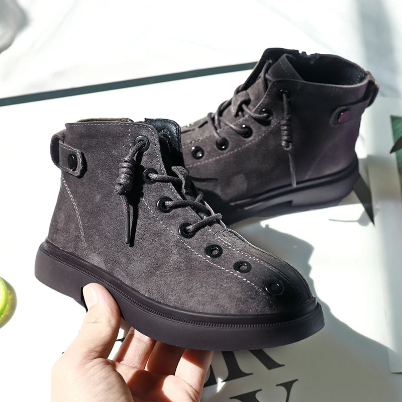 Fashion Boots kids Shoes Genuine Leather Boys Sneakers 2018 Winter Autumn Black Girls Children Anti Slip Rubber Sole | Детская одежда и