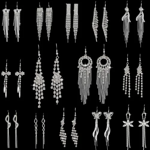 Женские серьги серебряного цвета полный кристалл Длинная кисточка