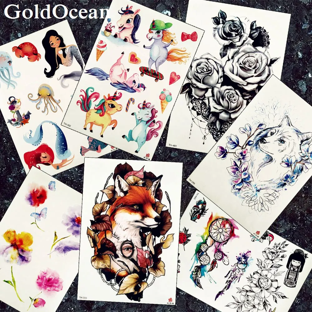 

Children Cute Unicorn Tattoos Temporary Women Arm Sexy Fox Flower Tattoo Stickers Girl Waist Colorful Waterproof Tatoo Cartoon