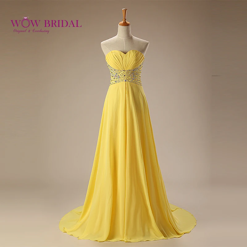 

Wowbridal Graceful Prom Dress 2021 Sweetheart Strapless Crystal Sequins Beaded Chiffon Draped Sweep Train Ruffles Party Gown