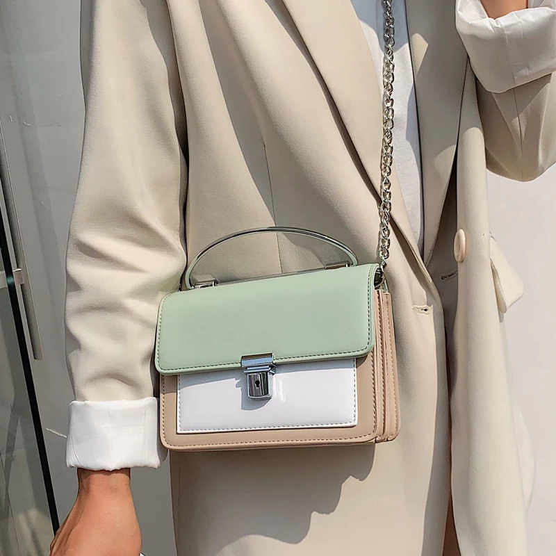 Кожаные сумки через плечо контрастного цвета для женщин 2019 сумка путешествий