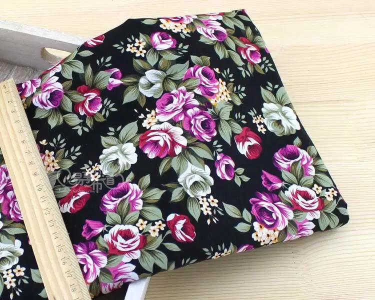 9 big rose black Высокая плотность хлопок Поплин Ткань кутюр Роза Куст Цветочные Цветы Лето Винтаж потертый шик Одежда Платье рубашка ткань - Цвет: 9 big rose black