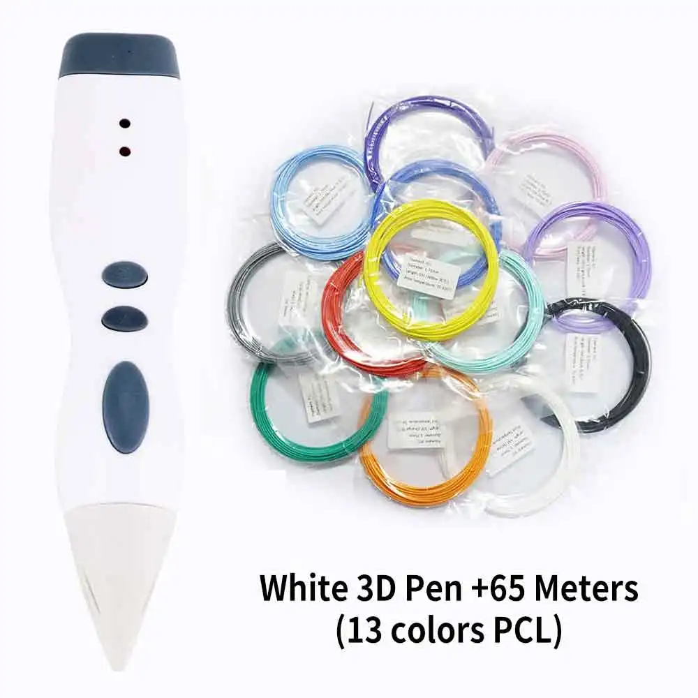 White Pen 65m PCL DEWANG 3D Ручка, 3d принтер, подарок для творчества на день рождения, низкотемпературная PCL нить, 3D Ручка для печати, ручка для школы - Цвет: White Pen 65m PCL