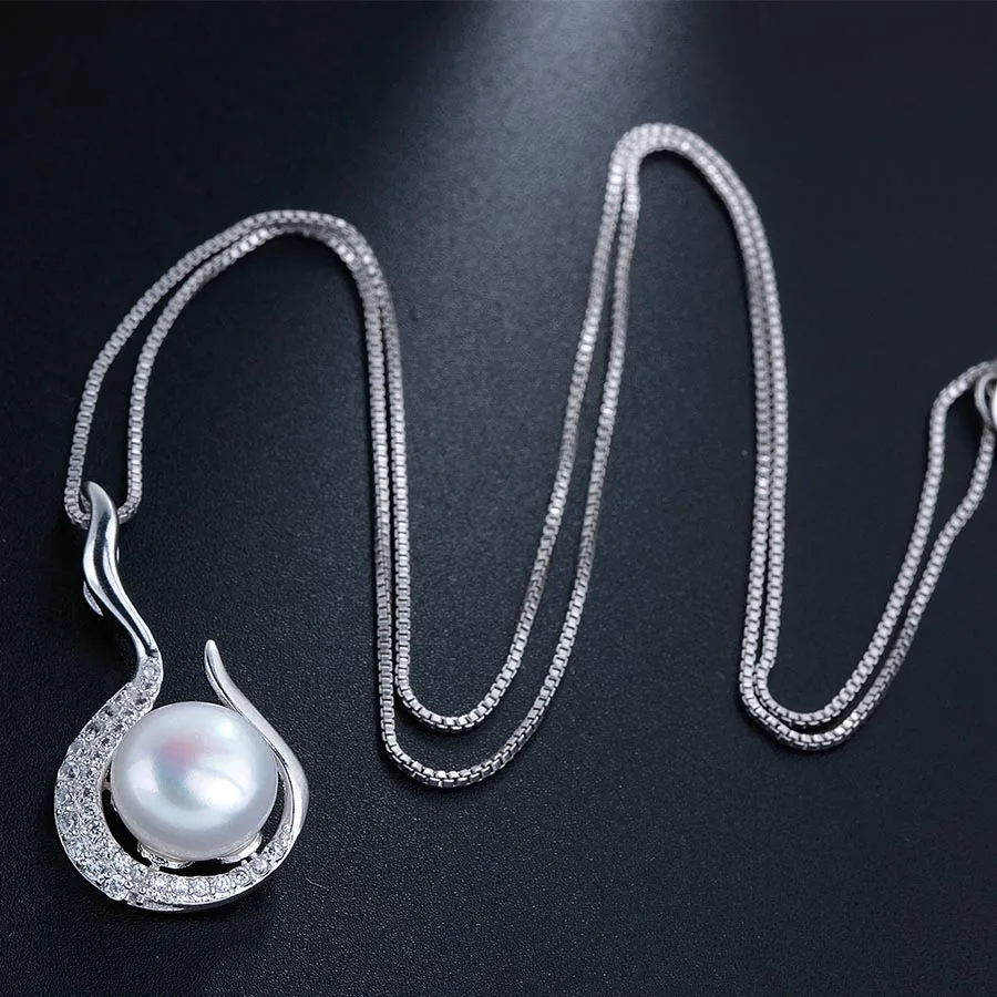 VEAMOR (Special Price) Pearl Necklaces &amp Pendants Silver Color With Tiny Cubic Zirconia Paved Jewelry Collares For Women | Украшения и
