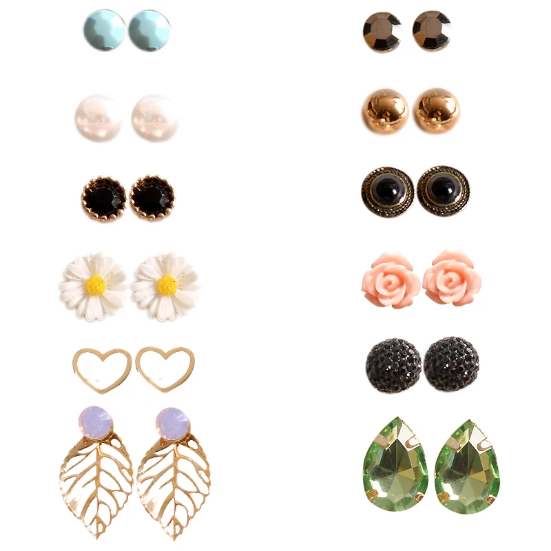 2019 New fashion women jewelry wholesale girls party ear studs beautiful match 12pairs /set earrings gifts | Украшения и