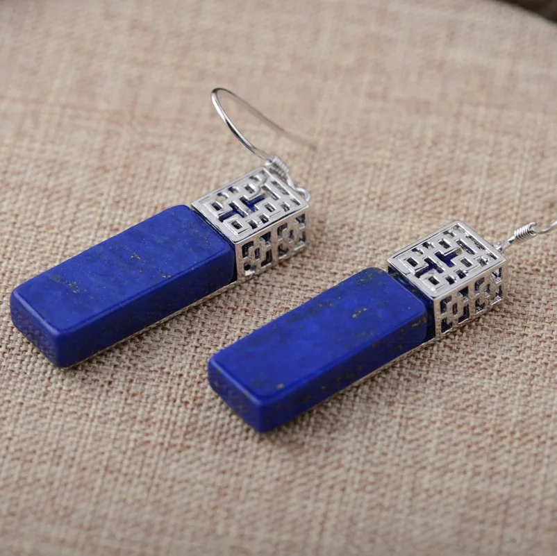 Lapis S925 серьги из стерлингового серебра инкрустированные женские гладкие