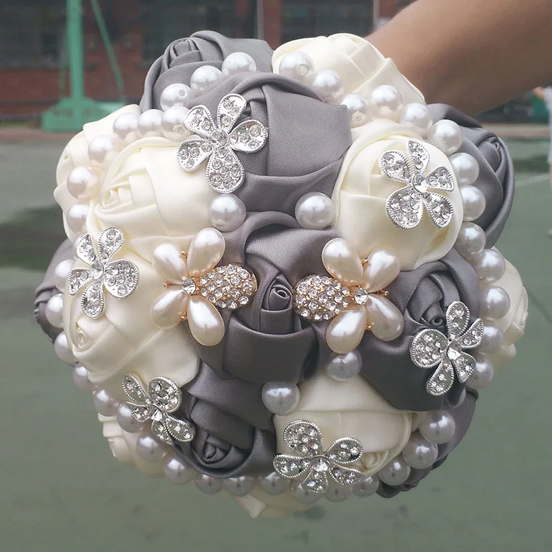 Прекрасный Умный жемчужный Свадебный букет цветов алмазная брошь шелковое