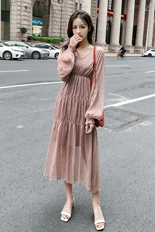 2019 новая весенняя модная женская одежда с рукавом фонарик длинным в горошек