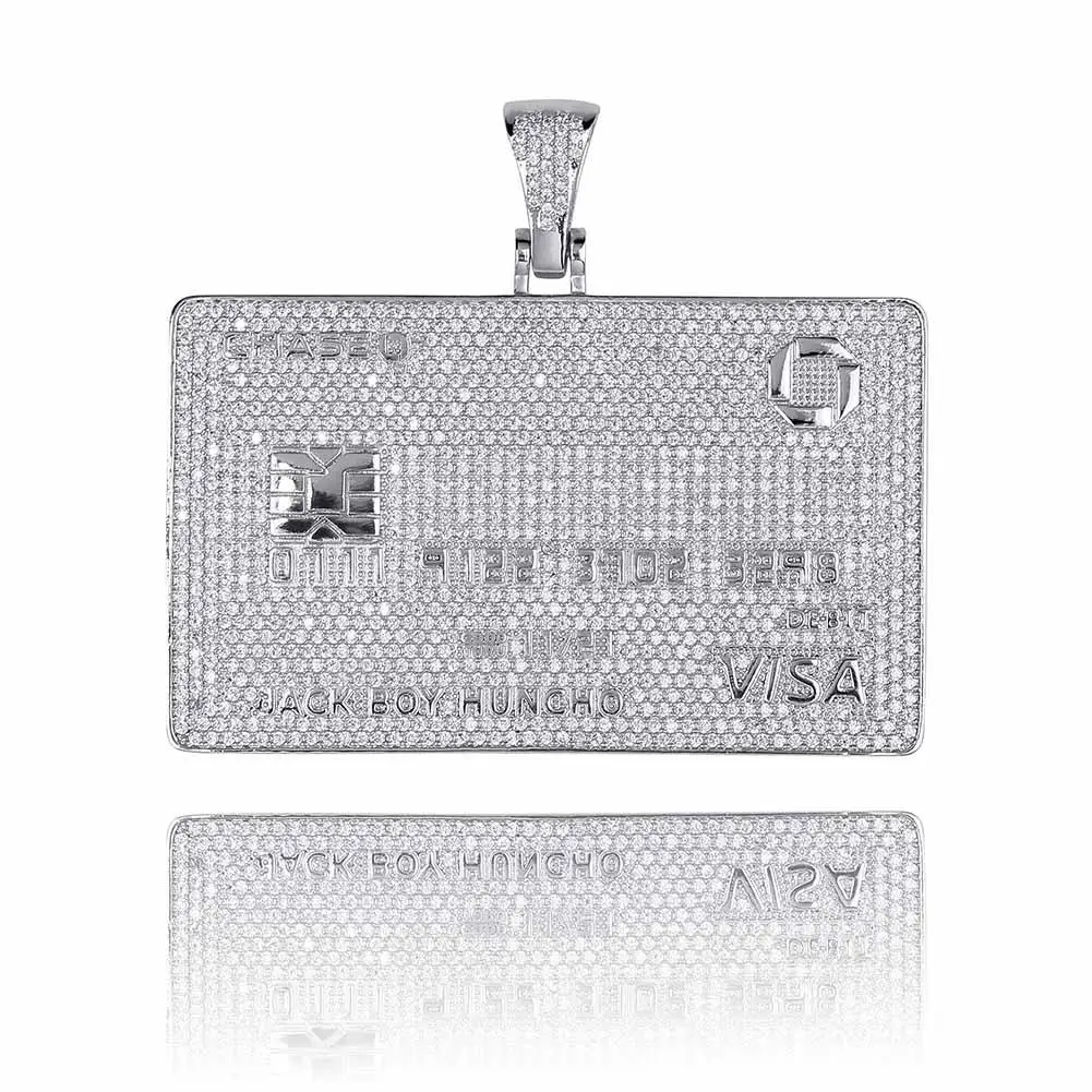 Silver color Ожерелье с подвеской в виде кредитной карты, мужские ювелирные изделия в стиле хип-хоп золотого и серебряного цвета с цепочкой для тенниса, очаровательные ювелирные изделия с фианитами, подарки - Окраска металла: Silver color