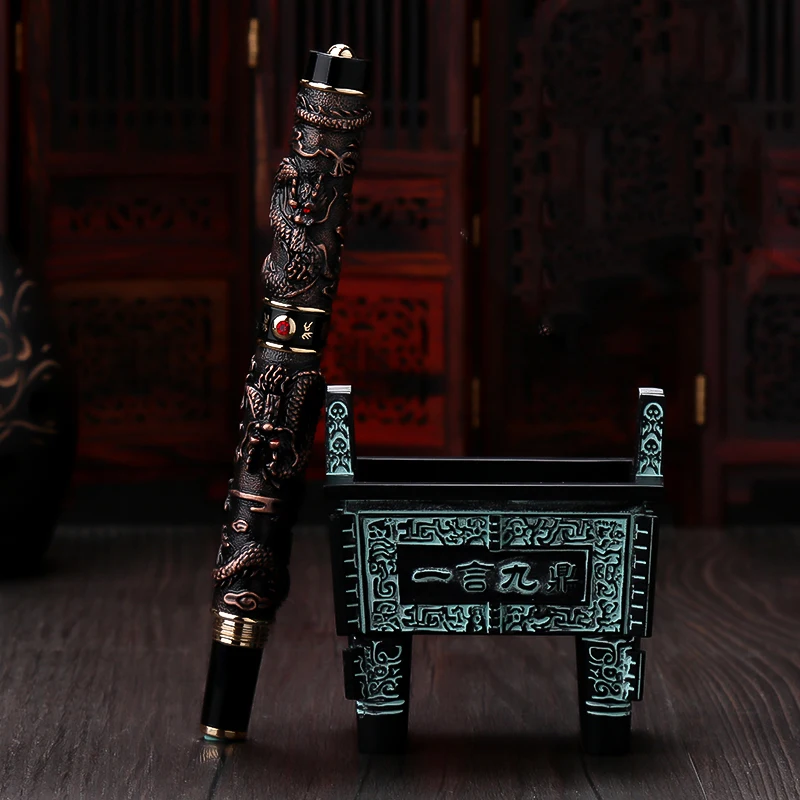 Jinhao двойной дракон/змеиная винтажная Роскошная авторучка/ручка держатель полностью Металлическая резьба тиснение Тяжелая Подарочная Ручка Коллекция