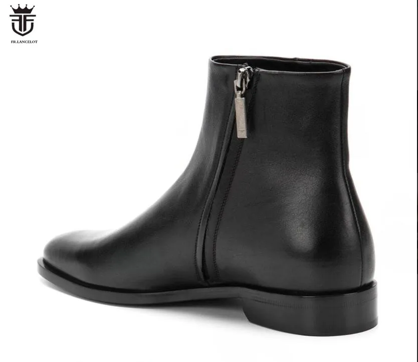 FR.LANCELOT 2020 New autumn men booties zip up Chelsea Boots real leather Ankle Boots Men's black leather Boots low heel images - 6