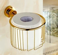 bathroom accessory wall mount luxury gold color brass toilet paper roll holder basket wba624