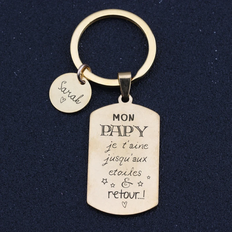 Мода французский Mon Papy Je T'aime Jusqu'aux Etoiles Retour брелок персонализированное Имя Ювелирные изделия папа эксклюзивная бирка кольца для ключей