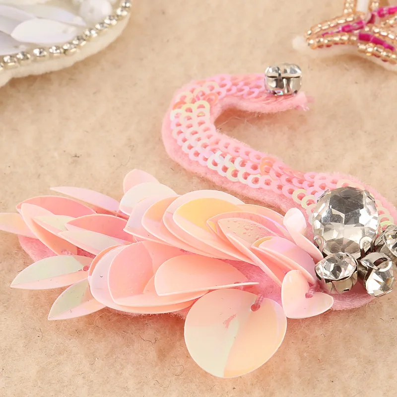 1 шт. блестки патч мех Фламинго ручной работы пришить патчи для одежды Rhinstone