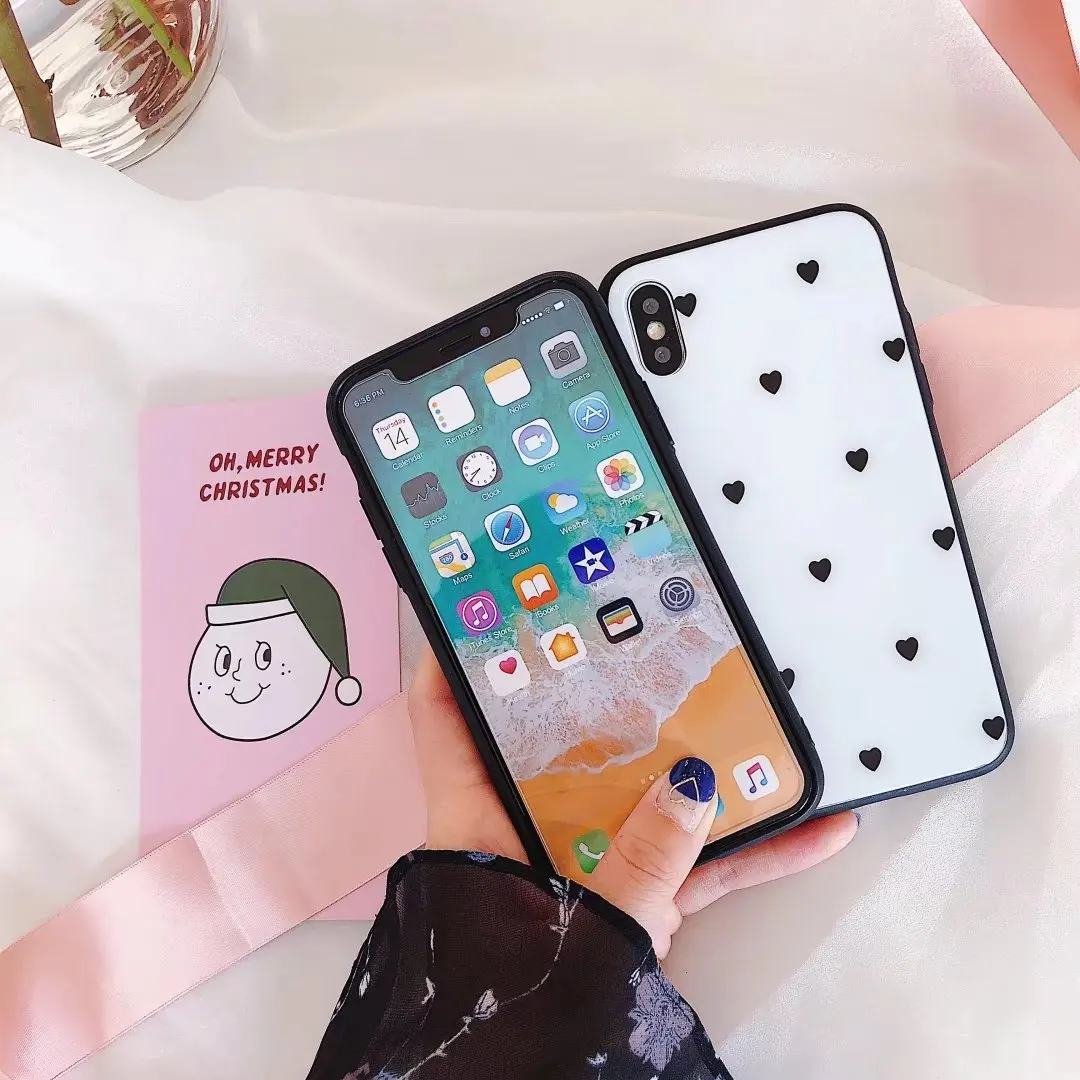 Мраморный чехол RZP из закаленного стекла с сердечками для iPhone 10X7 6 стеклянный