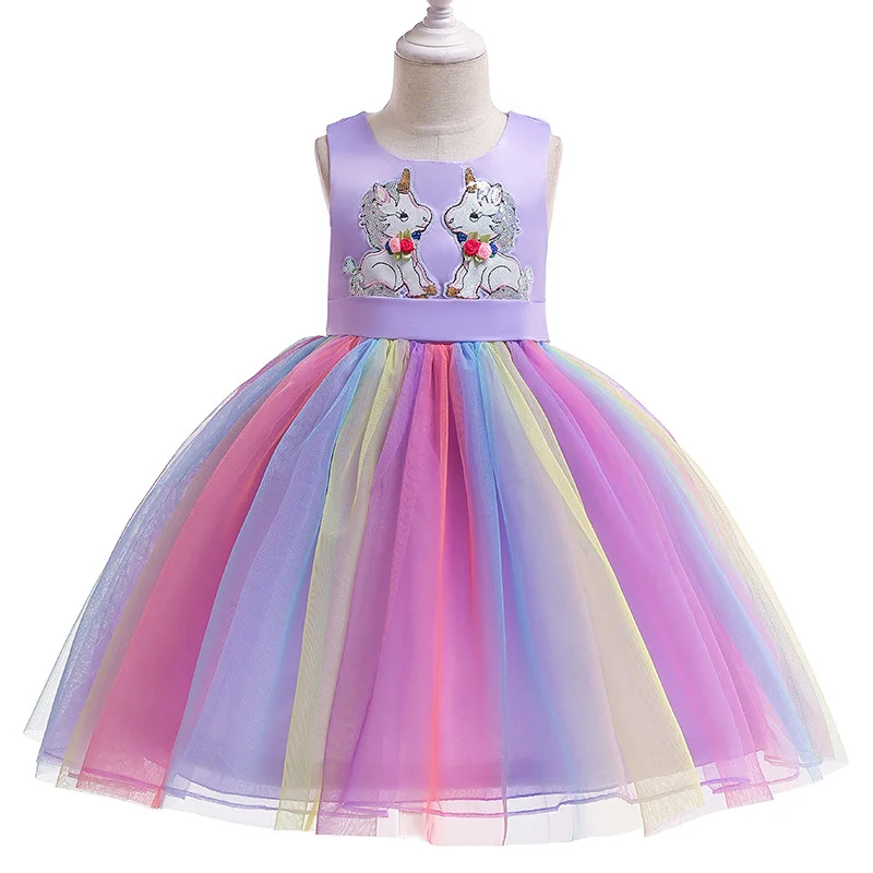 Fancy Teen Girl Embroidery Unicorn Dress Girls Tulle Gowns Princess Dresses Kids Cosplay Flower Party Unicornio Vestidos 4 6 8T | Детская