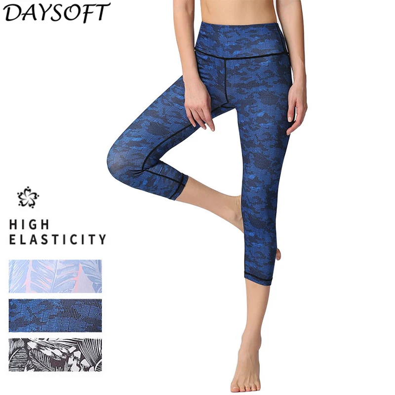 DAYSOFT Для женщин укороченные Леггинсы с принтом тянущиеся Фитнес Лето тренировки
