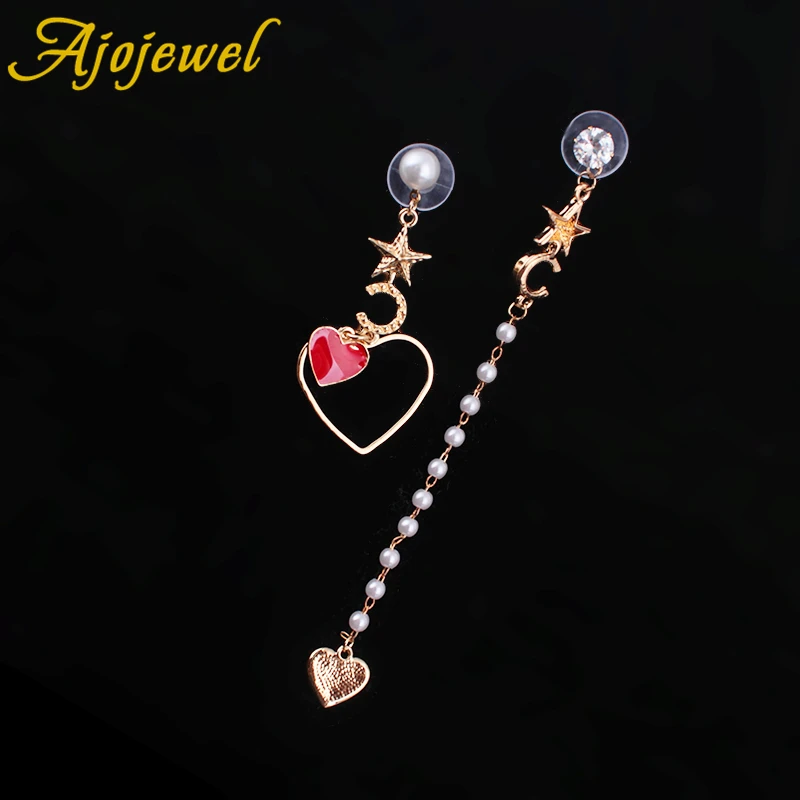 Ajojewel красное сердце Асимметричные Модные женские серьги звезда Висячие имитация