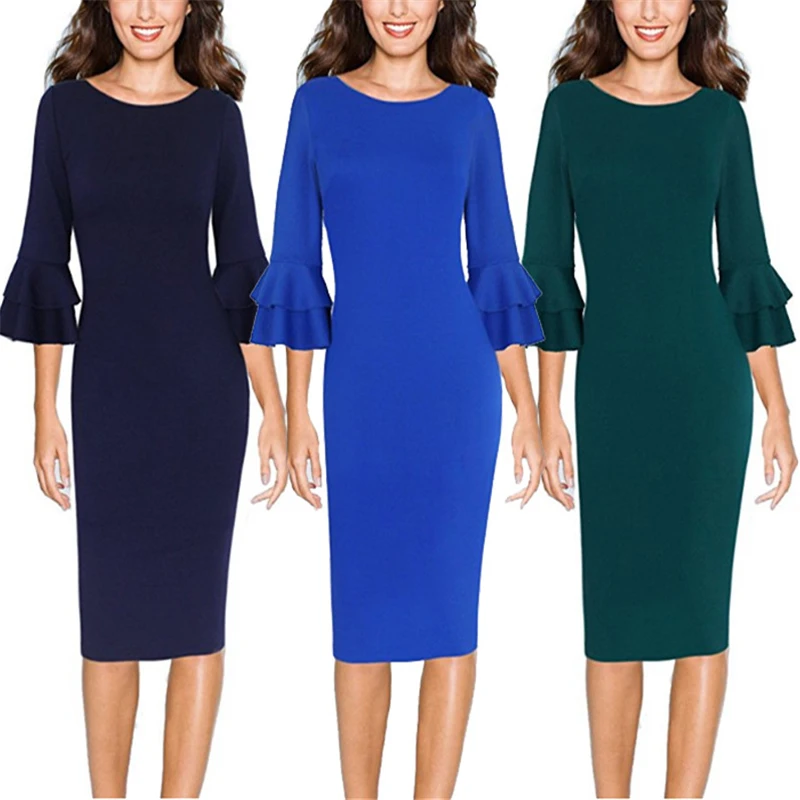 Женское осеннее Элегантное расклешенное платье длиной 3/4 до колена винтажная