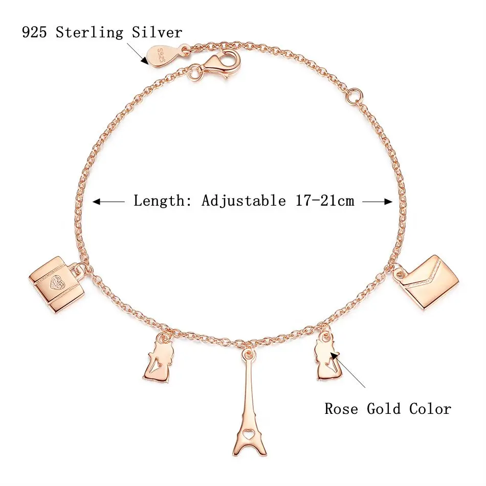 Женский браслет из серебра 925 пробы с изображением Эйфелевой башни|bracelets for|sterling