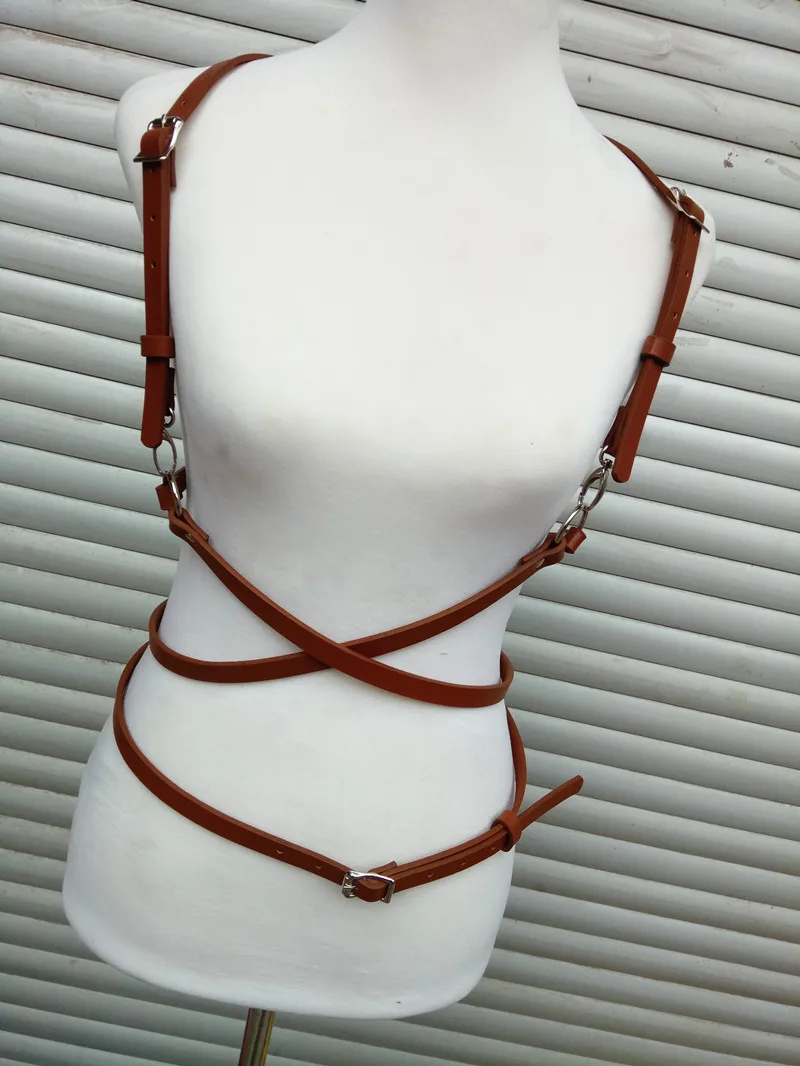 

Leather Harness Women Sexy Dark Rock Street Strap Body Harness Belt Cool Collar Around Neck Adjustable Buckles Waist Belts Girl