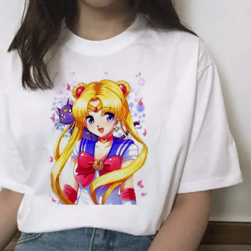 Сейлор Мун футболка Летняя Harajuku Женская футболка сладкий принт Ullzang футболка Kawaii Женский Топ Тройники короткий рукав рубашки Графический - Цвет: 5785