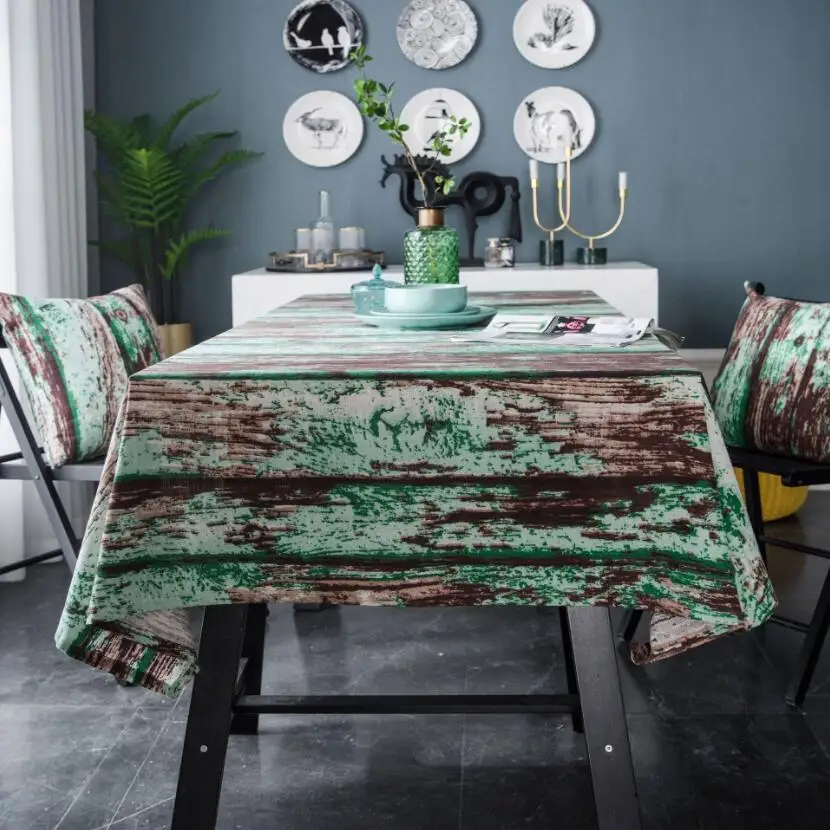 Винтажная скатерть с деревянной текстурой полосатая хлопковая льняная для