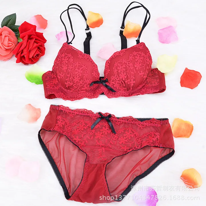 sexy costumes Japan and South Korea full lace embroidery beautiful girl bra set deep V gather underwear 2 # | Женская одежда