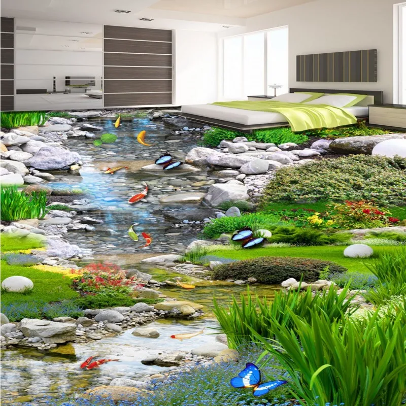 Бесплатная доставка пользовательский сад пейзаж луга вода Карп 3D стерео пол
