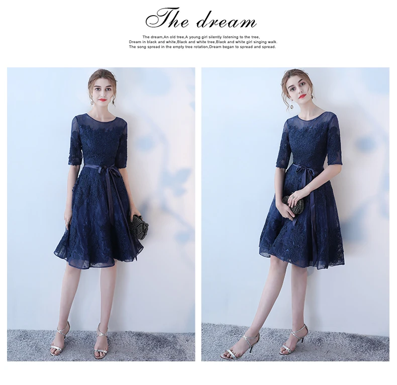 Robe de soiree, темно-синее кружевное короткое вечернее платье с круглым вырезом, vestido de festa, платья для выпускного вечера, вечернее платье, индивидуальный заказ