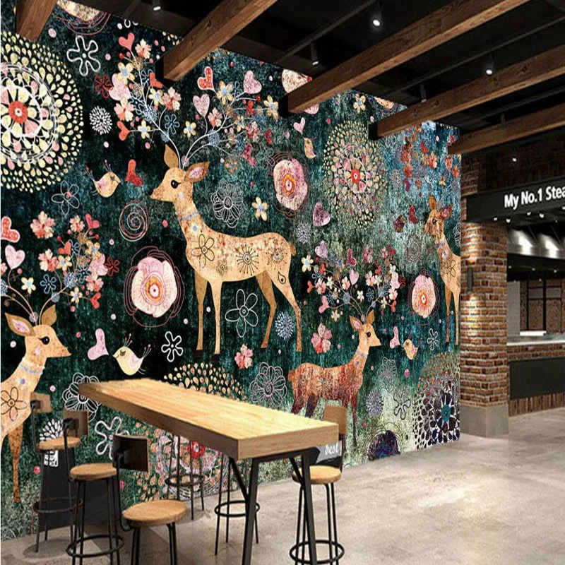 3D фото обои стерео американский Ретро пасторальный фон Сика олень круга Фреска