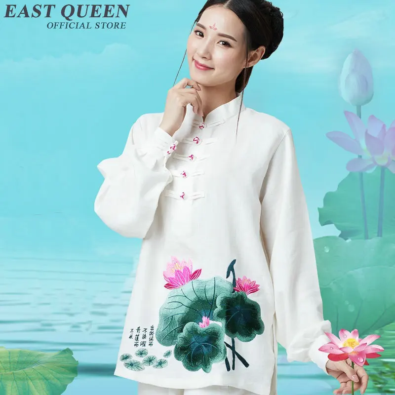 

Vintage louts printed kung fu uniform Chinese traditional tai chi suit female martial arts performances clothing KK762 YQ