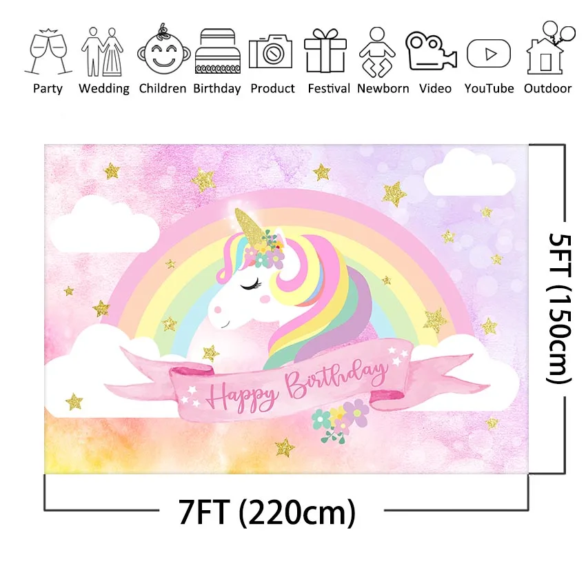 Единорог день рождения фон розовый Радуга облако Девушка Вечерние фотографии
