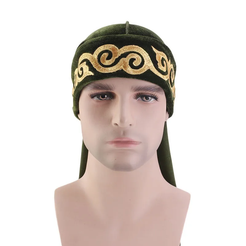 Helisopus Новый цветочный узор Durag тюрбан бархат длинный хвост головной убор мужские